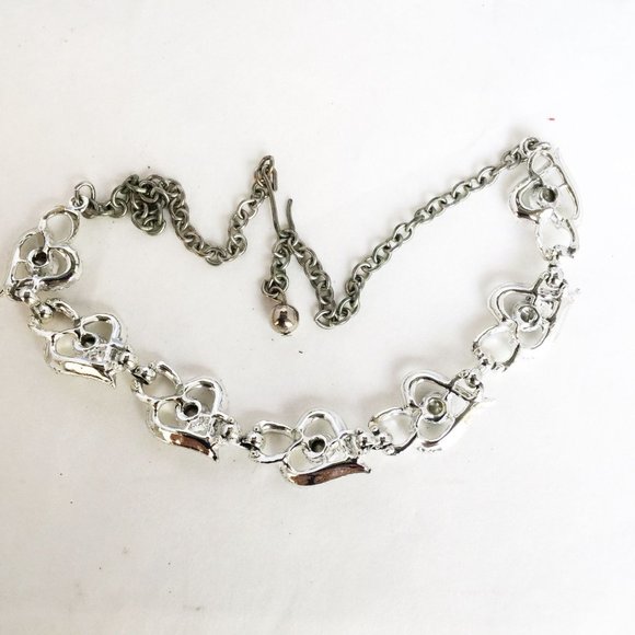 Rhinestones Hearts Necklace Silver Color Aurora Borealis Rhinestones Love Hearts - Picture 5 of 5